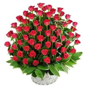 60 red roses with green leaves to vietnam