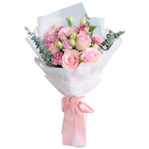 12 pink roses hand bouquet to vietnam