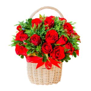 one dozen red roses basket to vietnam