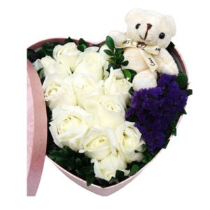 one dozen white roses with small bear send to vietnam