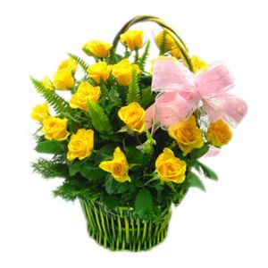 two dozen yellow roses with green leaf send to vietnam