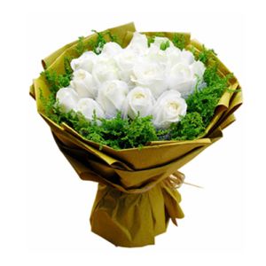 white roses surrounded by goldenrod send to vietnam