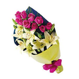 3 perfume lilies with 12 pink roses send to vietnam