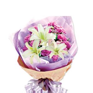 3 white lilies and 16 pink carnations send to vietnam