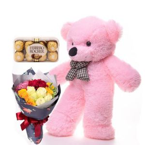 send rocher chocolate bear and rose bouquet to vietnam