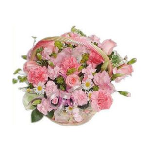 pink flowers basket send to vietnam