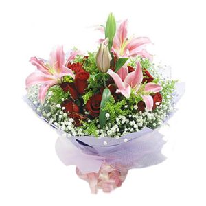 red roses with perfume pink lilies send to vietnam