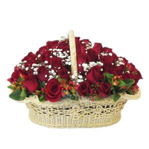 four dozen red roses in a basket to vietnam