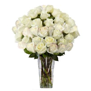 two dozen white roses in glass vase to vietnam