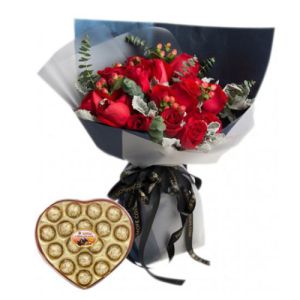 send 12 roses bouquet with gillia chocolate to vietnam
