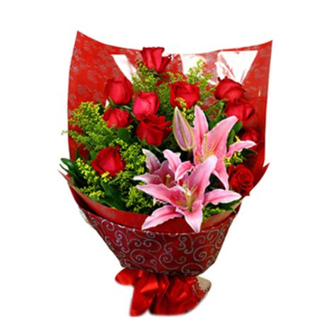 send one dozen red roses with 2 lilies to vietnam