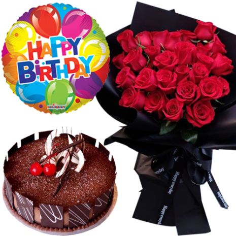 Send 24 Red Roses, Culinary Masterpiece Cake & Birthday Balloon in Vietnam
